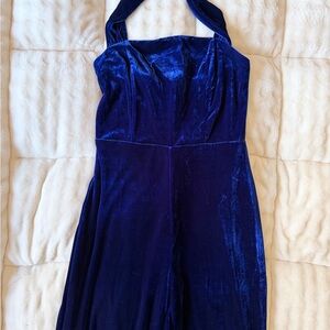 Lulu's Royal Blue Velvet Halter Jumpsuit